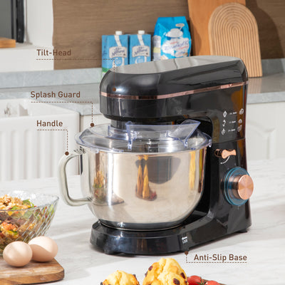 HOMCOM Stand Mixer, 5L Food Mixer for Baking, 6 Speeds and Pulse Setting, 1400W Cake Electric Kitchen Mixer with Dough Hook, Whisk, Stainless Steel Bowl, Splash Guard, Beater, Black 