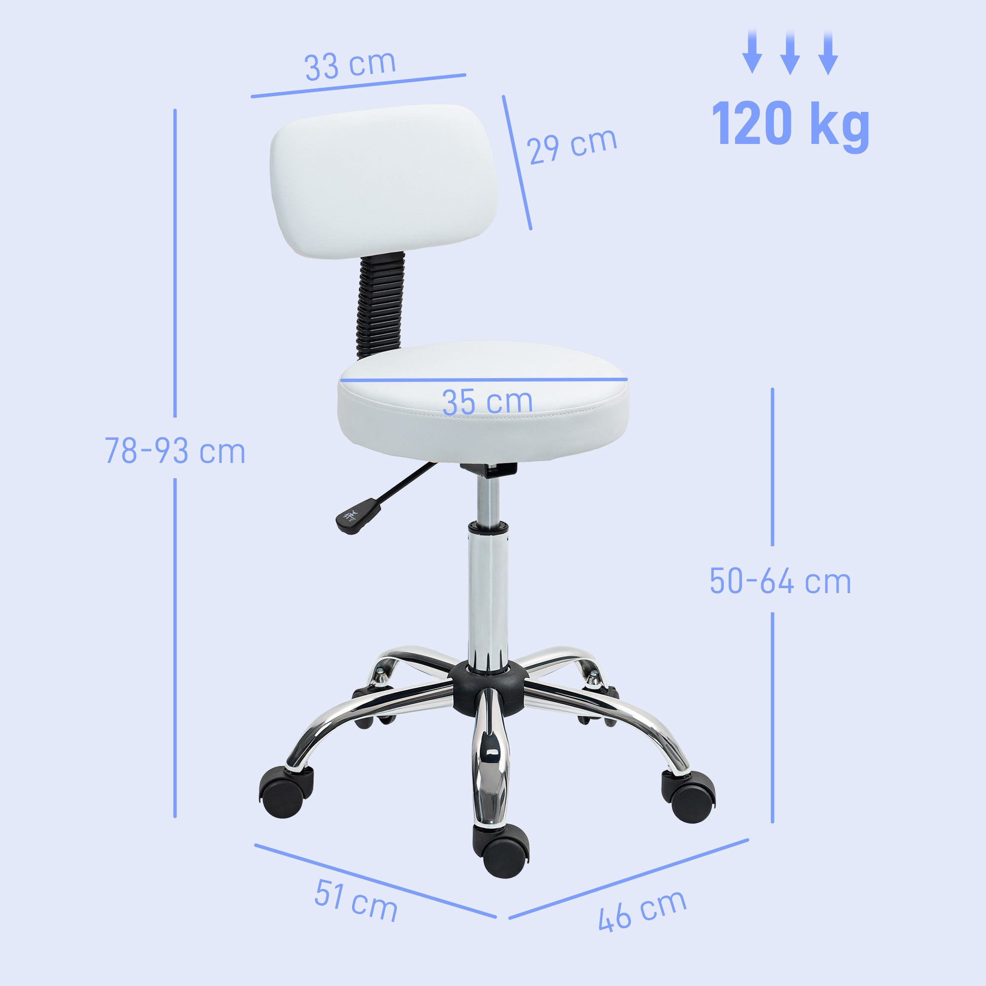 HOMCOM 360\'c2\'b0 Swivel Seat Salon Stool - White
