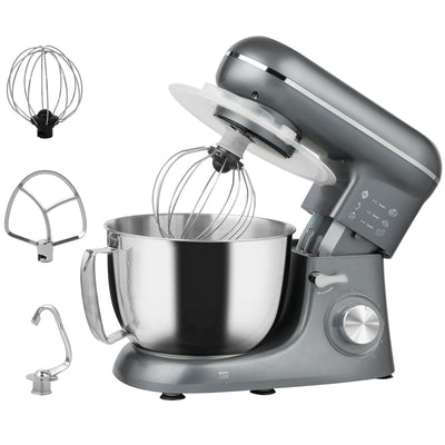 HOMCOM 1300W Kitchen Stand Mixer, with Accessories - Silver 