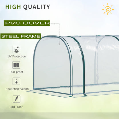 Outsunny Mini Greenhouse, Small Polytunnel Green House with Zipped Doors, Steel Frame for Garden Patio, 300 x 100 x 80cm, Clear 