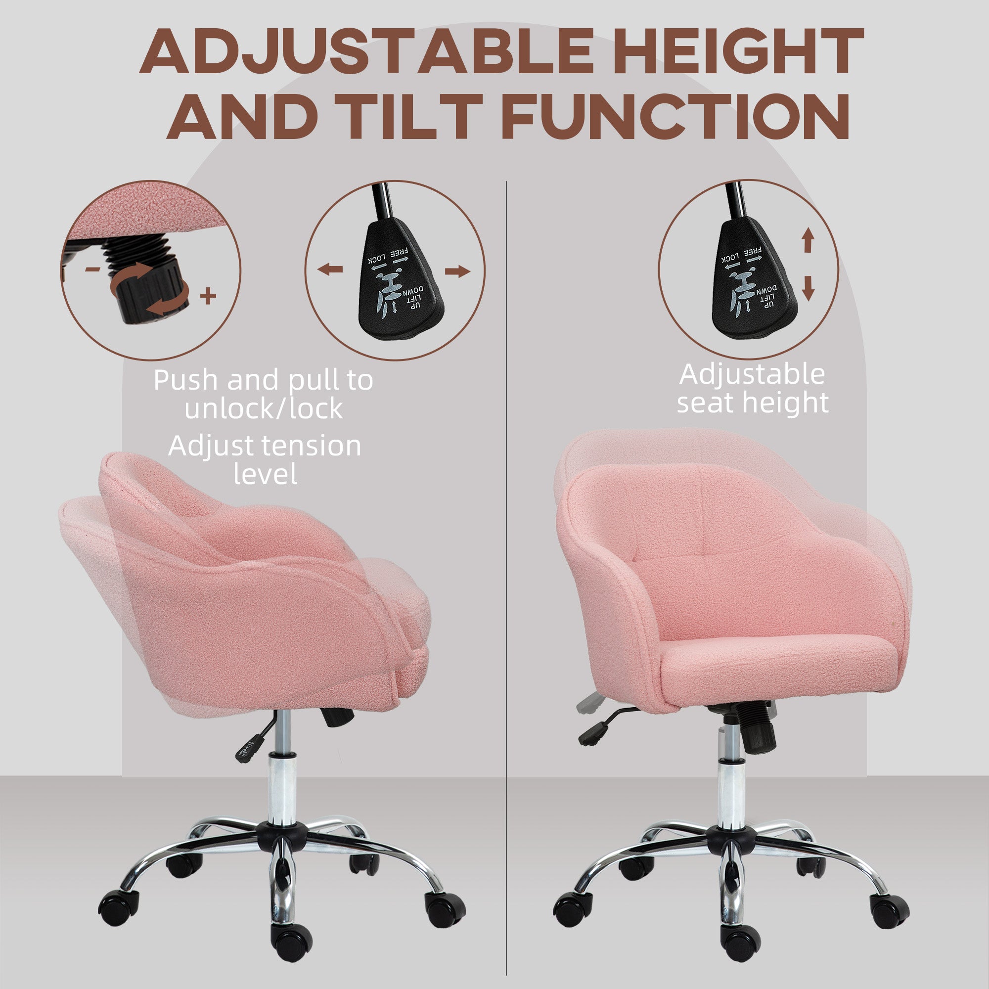 HOMCOM Teddy Fleece Swivel Office Chair - Pink