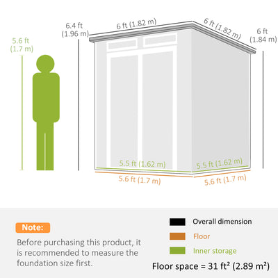 Outsunny 6 x 6 ft Plastic Garden Shed, Wood-Effect Outdoor Storage Shed with Floor, Windows, Lockable Doors and Vents, Dark Grey 