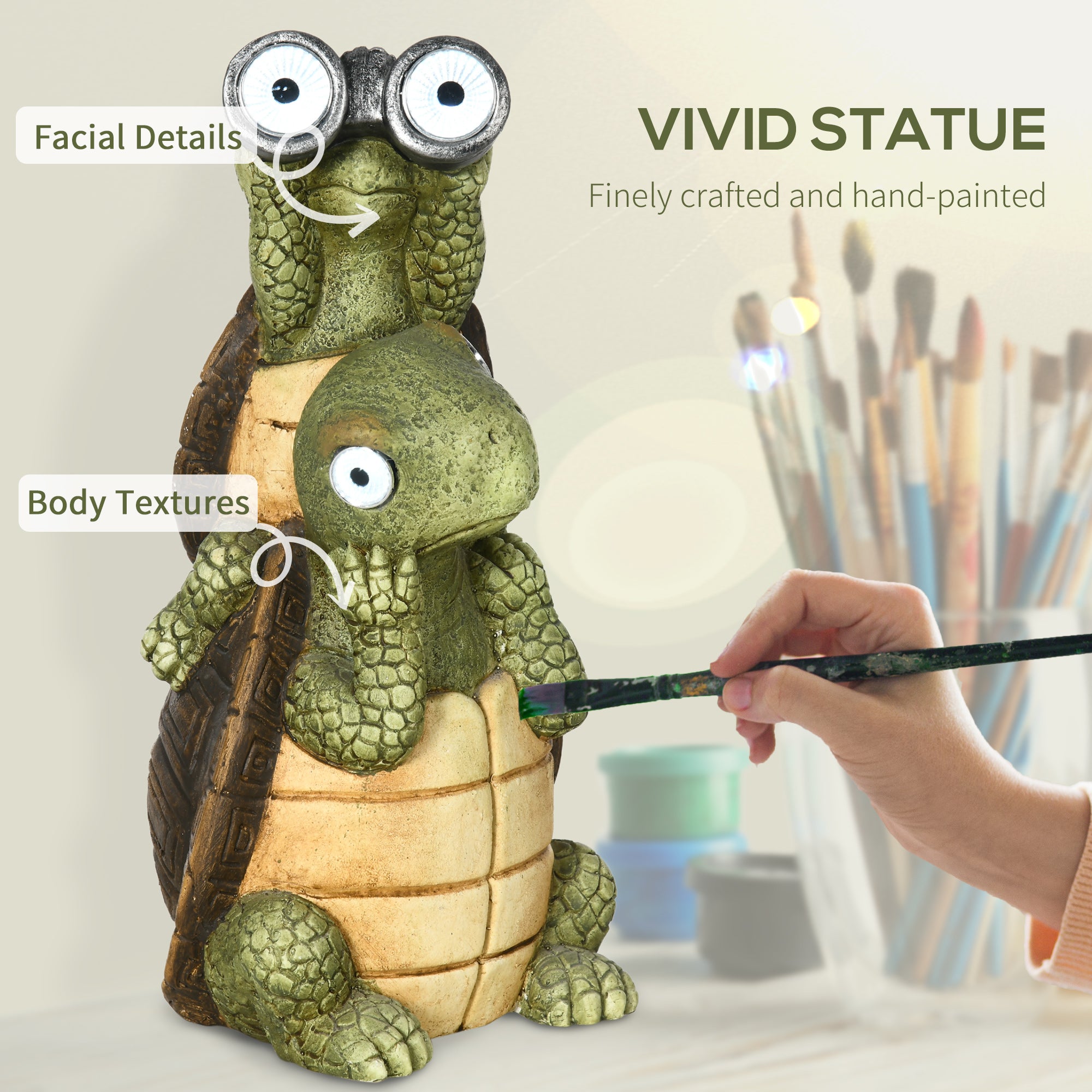 Outsunny Vivid 2 Tortoises Garden\'c2\'a0Statue with Solar LED Light, Outdoor Ornament Art Sculpture Home Decoration for Porch, Deck, Grass 