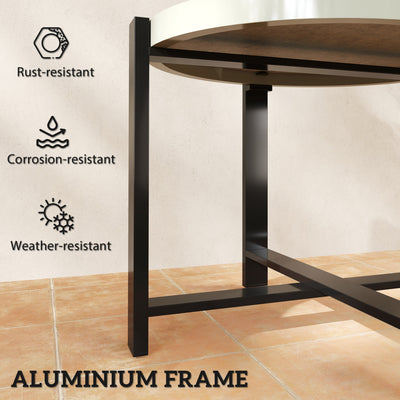 Outsunny Round Small Garden Table, 60cm Outdoor Side Table with Faux Marble Tempered Glass Top, Aluminium Frame for Garden, Patio, Balcony, Light Grey 