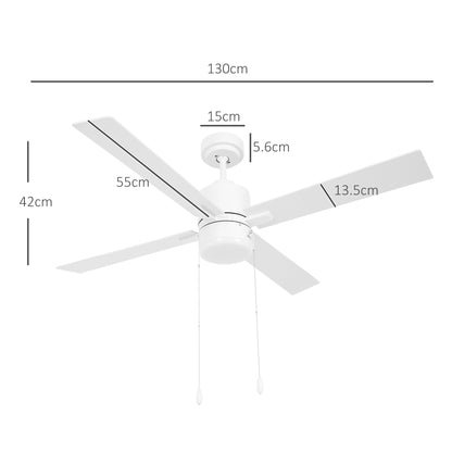 HOMCOM Ceiling Fan with LED Light, Flush Mount Ceiling Fan Lights with Reversible Blades, Pull-chain, White and Natural Tone