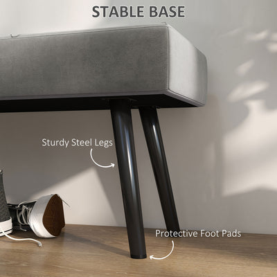 HOMCOM End of Bed Bench with X-Shape Design and Steel Legs, Upholstered Hallway Bench for Bedroom, Grey 