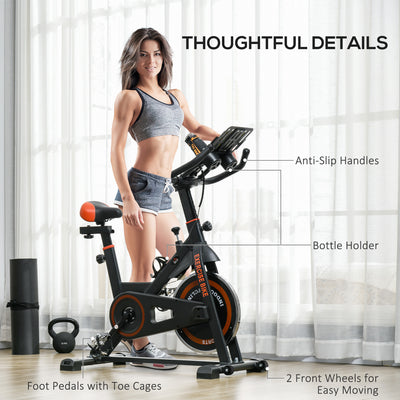 HOMCOM Exercise Bike, 8kg Flywheel Stationary Bike Indoor Cycling Machine with Adjustable Resistance Seat Handlebar, Black 