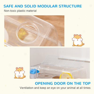 PawHut Hamster Cage, 2 Tier Gerbil Cage with Running Wheel, Water Bottle, Dish 