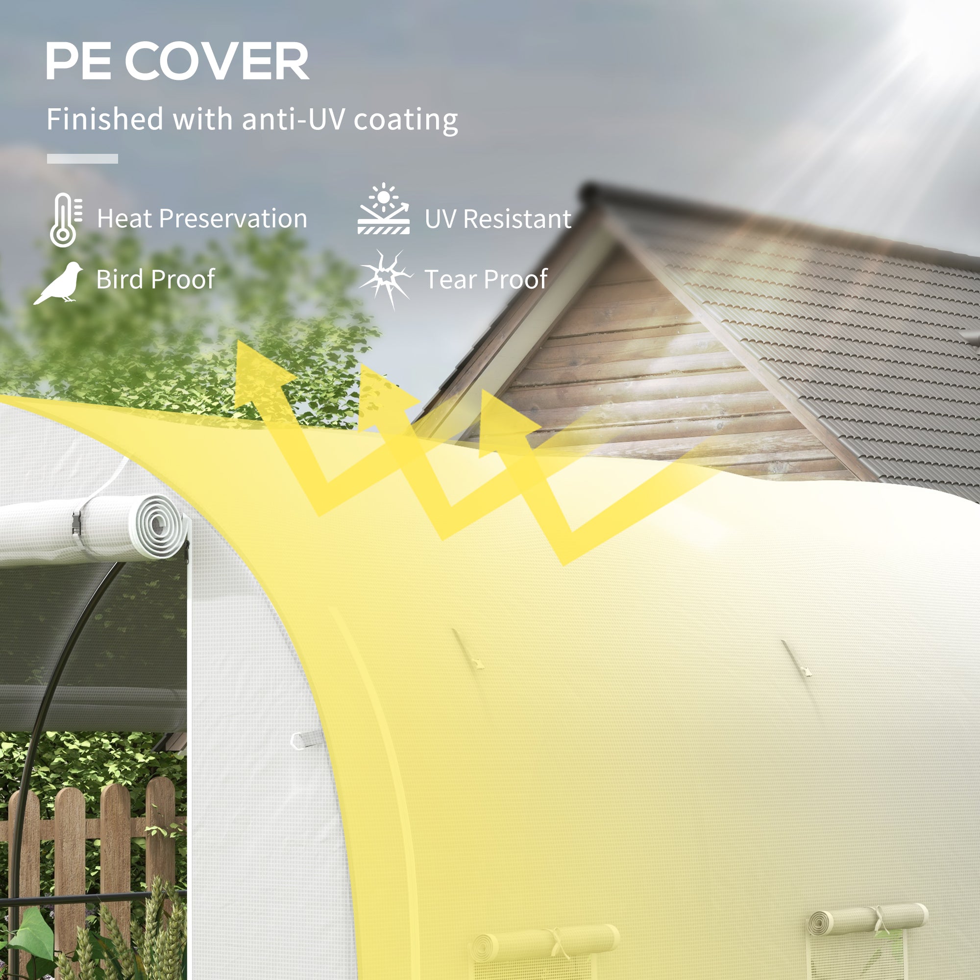 Outsunny 296 x 196cm Steel Frame Polytunnel Greenhouse - White 