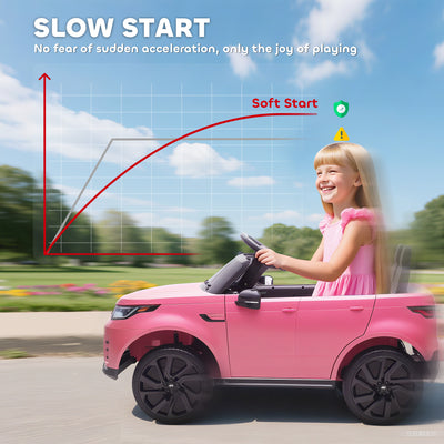 AIYAPLAY Land Rover Discovery Licensed 12V Kids Electric Car with Remote, 4 Wheel Suspension, Slow Start, Lights, Music, Pink 
