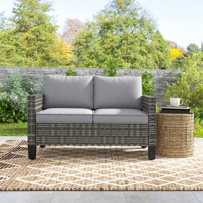 Outsunny Two-Seater Rattan Outdoor Sofa - Dark Grey 