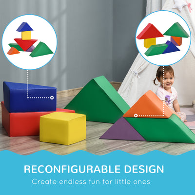 HOMCOM 7 Piece Kids Soft Foam Puzzle Play Set Interlocking Toddler Learning Blocks Comfortable Safe Floor Indoor Outdoor Active Play Structure 