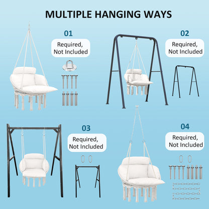 Outsunny Hanging Chair Outdoor Hammock Chair with Soft Cushion, Cotton Rope Boho Style Swing Chair, Hanging Garden Swing Seat for Indoor Outdoor, Cream White 