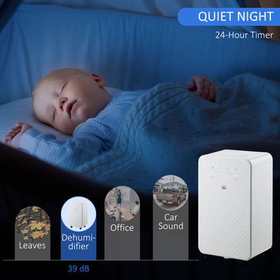 HOMCOM 2000mL Portable Dehumidifier with Air Purifier, 24H Timer, 5 Modes, 10L/Day, for Home Laundry, White 
