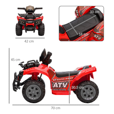 HOMCOM 6V Kids Electric Ride on Car Toddlers Quad Bike All Terrain Vehicle Toy With Music for 18-36 months Red 