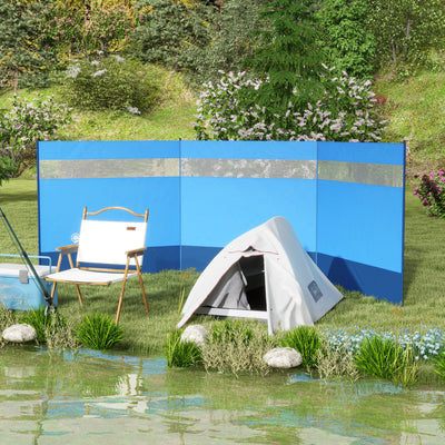 Outsunny Camping Windbreaker with Clear Windows, Carry Bag and Steel Poles, for Beach Caravan Campervan, 440 x 140cm, Blue 