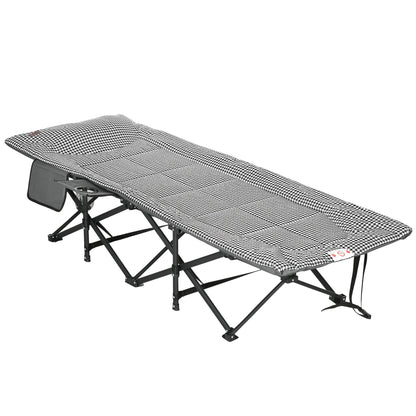 Outsunny Foldable Sun Lounger, Padded Patio Camping Bed with Carry Bag, Magazine Bag and Cup Holder for Outdoor, Garden, Black 