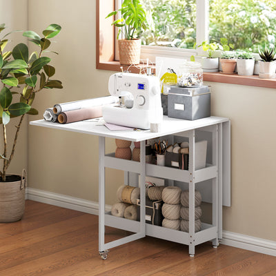 HOMCOM Industrial Folding Dining Table, Drop Leaf Table with Open Compartments for Small Spaces, Kitchen, Dining Room, White 