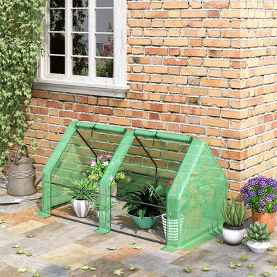 Outsunny Mini Small Greenhouse with Steel Frame & PE Cover & Zippered Window Poly tunnel Steeple for Plants Vegetables, 180 x 90 x 90 cm, Green 