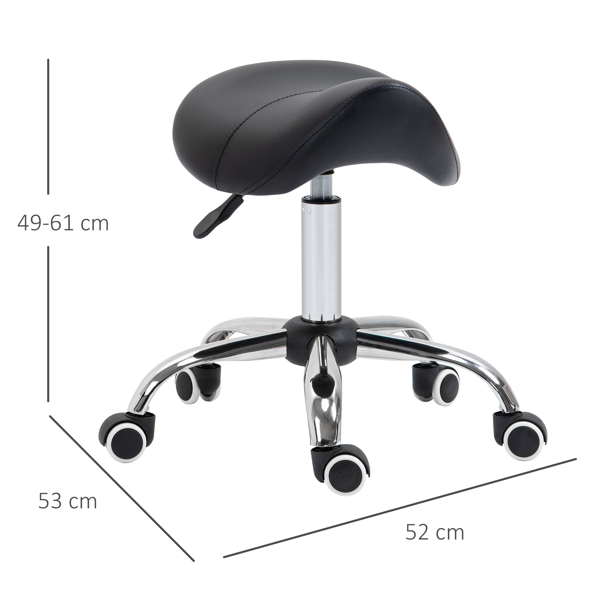 HOMCOM Cosmetic Stool 360° Rotate Height Adjustable Salon Massage Spa Chair Hydraulic Rolling Faux Leather Saddle Stool Mobility, Black 