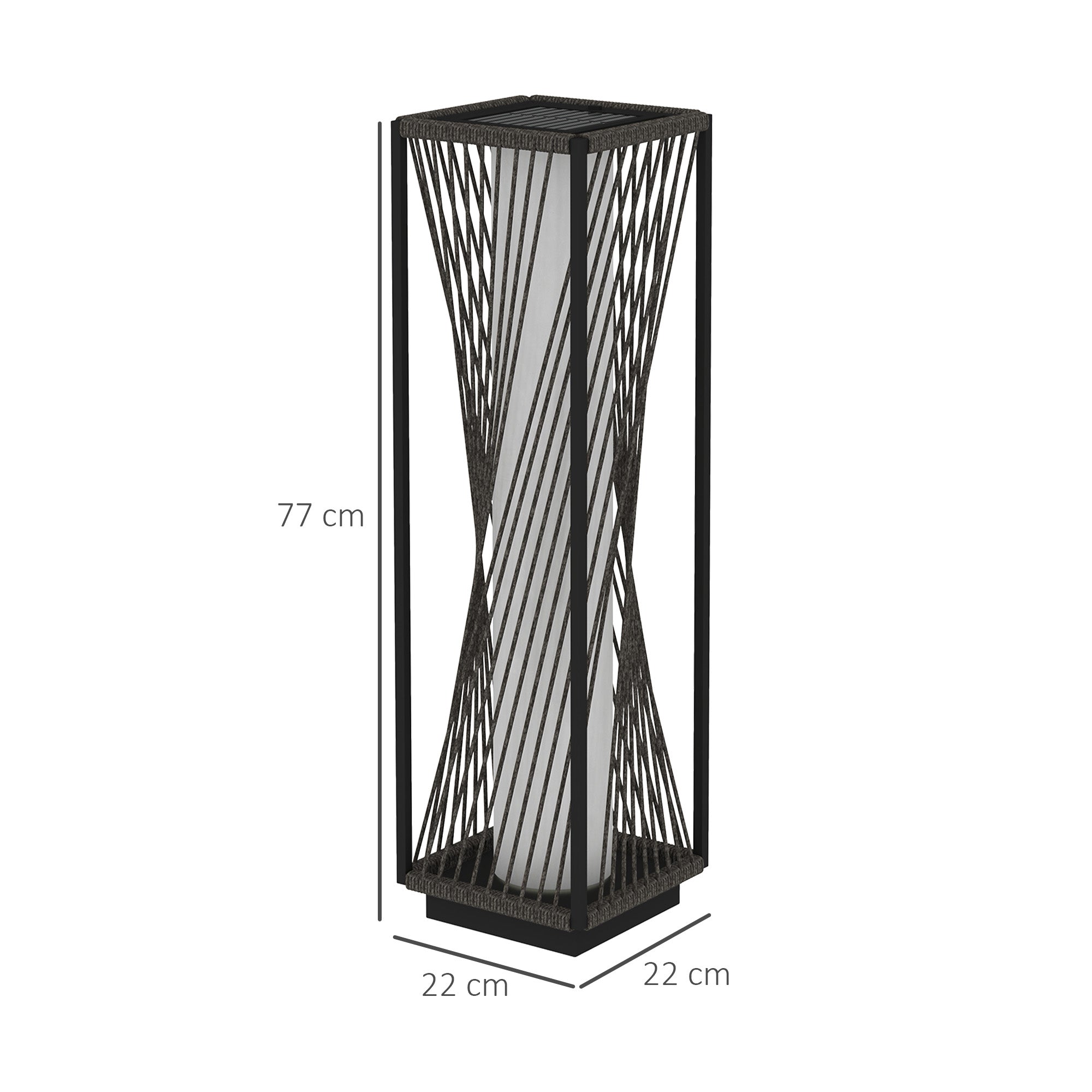 Outsunny Garden Rattan Lamp, 77 cm Tall Solar Rattan Floor Lamp, Solar Garden Light with Auto On/Off LED Lights, IP44 Waterproof for Outdoor, Porch, Pathway, Deck, Grey 