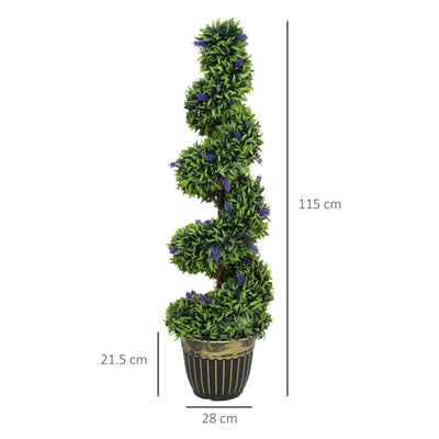 HOMCOM Set of 2 Decorative Artificial Plants, Boxwood Spiral Topiary Tree with Lavender and Pot, Fake Plants for Home Indoor Outdoor Decor, 115cm 