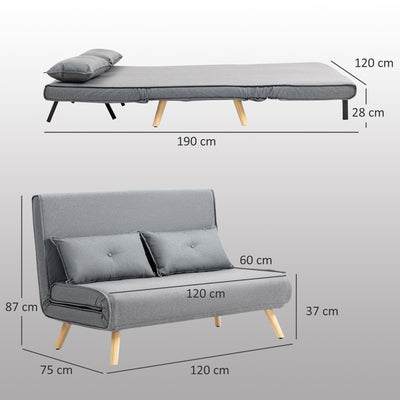 HOMCOM Two-Seater Linen-Look Sofa Bed - Grey 
