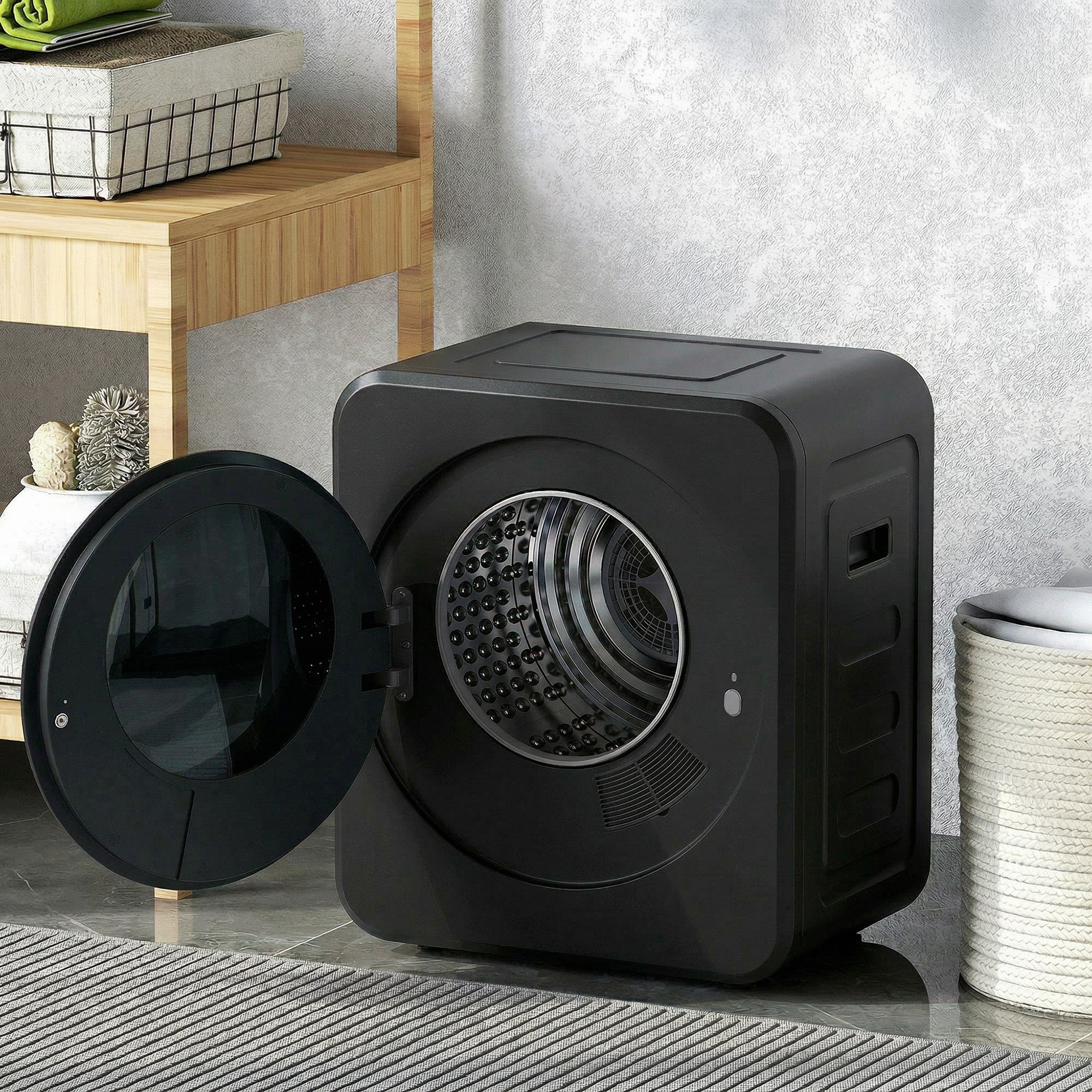 HOMCOM Vented Tumble Dryer, 4 kg Front Tumble Dryer with Stainless Steel Tub, 800W Compact Freestanding Black 