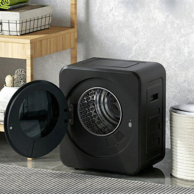 HOMCOM Vented Tumble Dryer, 4 kg Front Tumble Dryer with Stainless Steel Tub, 800W Compact Freestanding Black 