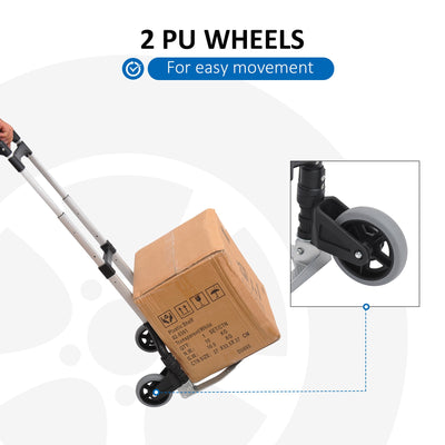 HOMCOM Aluminium Folding Hand Truck Trolley, Heavy Duty Foldable Sack Cart with Adjustable Telescoping Handle, 70KG Load Capacity 
