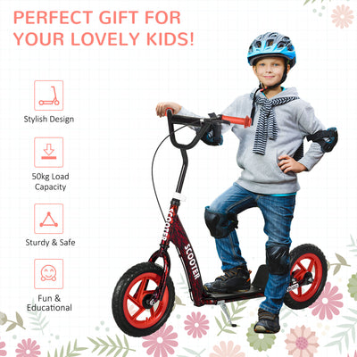 AIYAPLAY Kids Scooter with Adjustable Handlebar, Children's Kick Scooter with Non-slip Footplate, Rear Brake, Kickstand, Red 