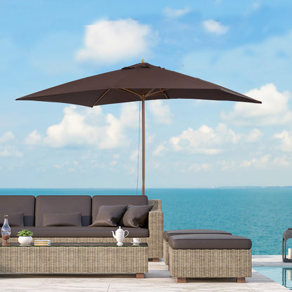 Outsunny 2 x 3m Wooden Garden Parasol Umbrella Outdoor Sun Shade Canopy, Dark Coffee 