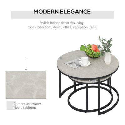 HOMCOM Set of Two Marble-Effect Stacking Tables - Wood Grey 