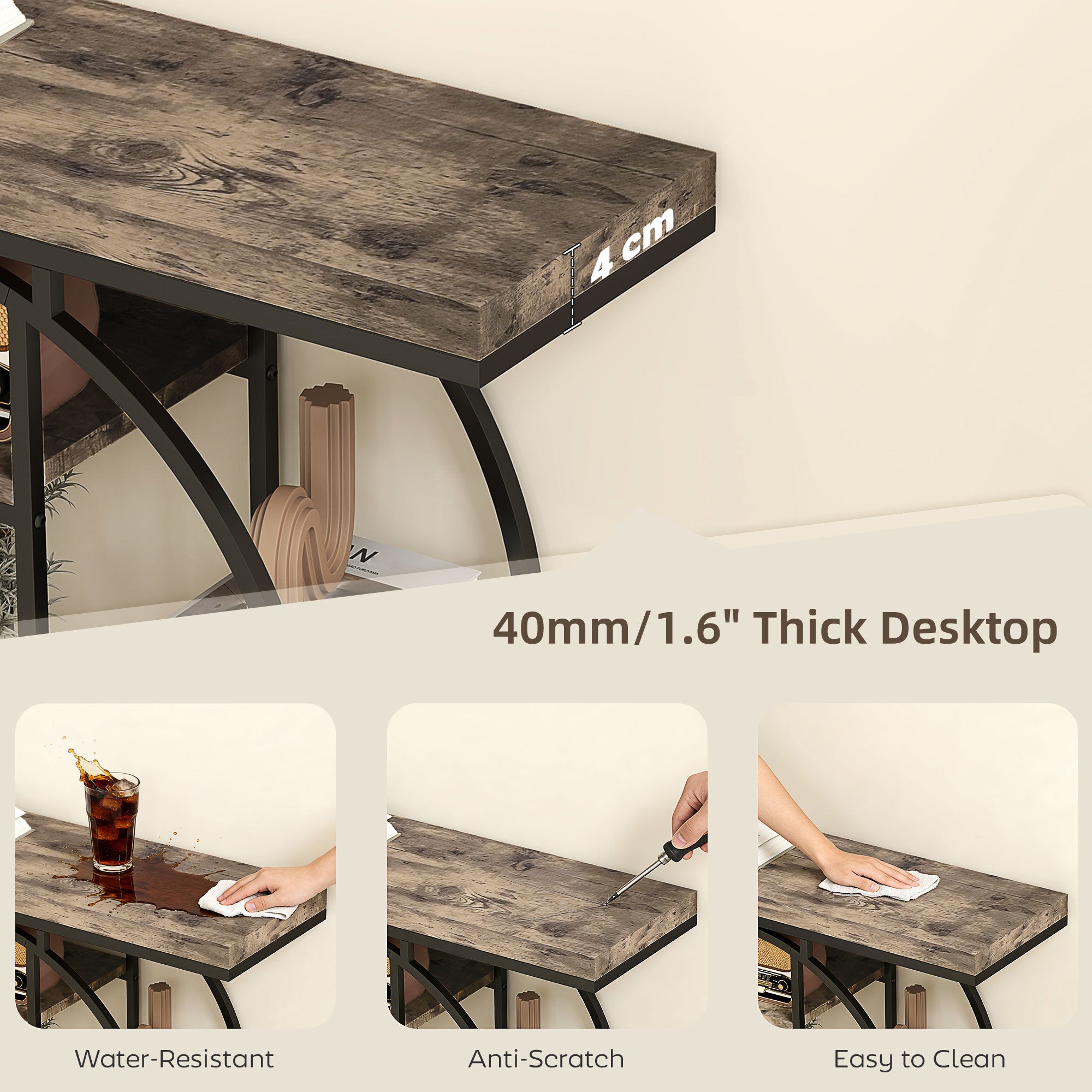 HOMCOM Industrial Console Table with Storage Shelves - Rustic Brown 