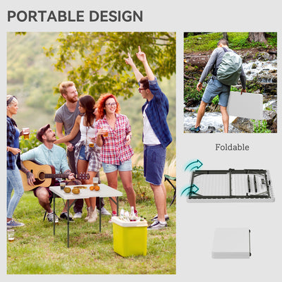 Outsunny 3ft Folding Camping Table, Heavy Duty Picnic Table with 2 Adjustable Height for Indoor Outdoor Garden, Party, BBQ, White 