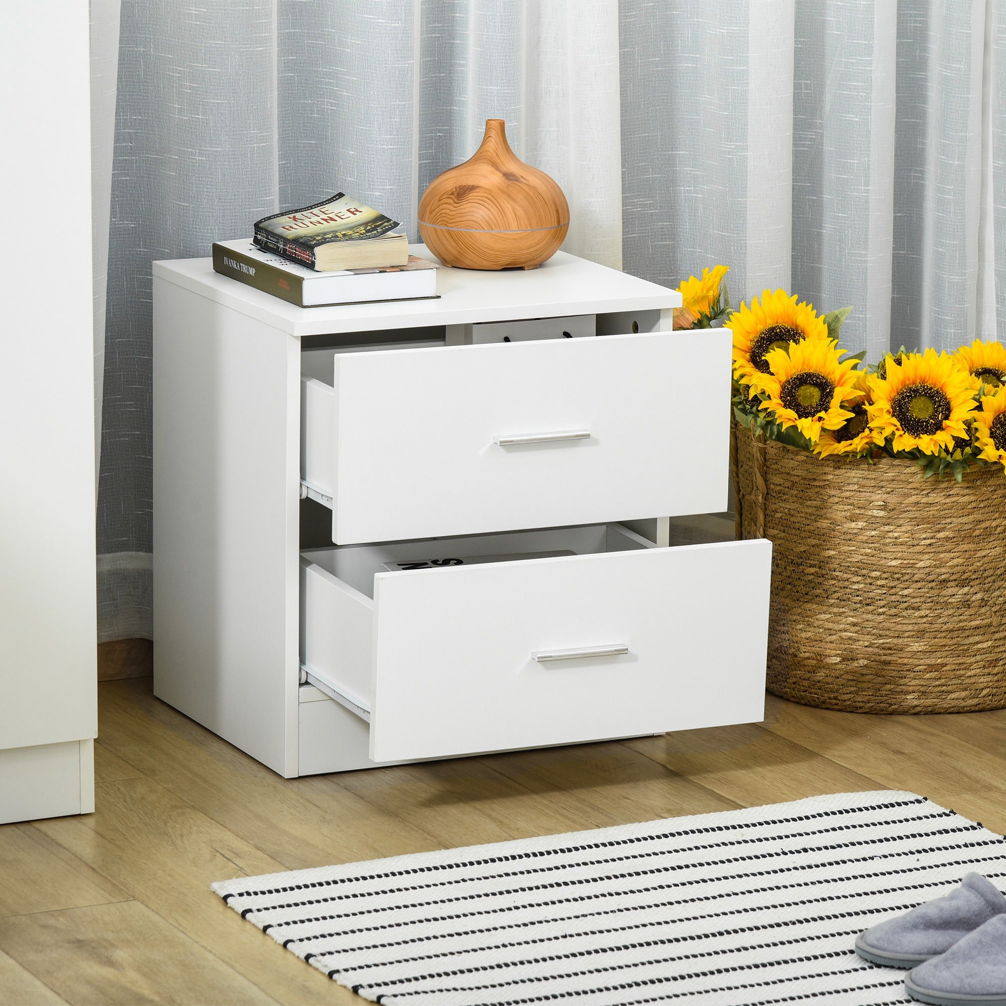 HOMCOM Bedside Table with 2 Drawers, Modern Nightstand, Cabinet Drawers Side Storage Unit for Bedroom, Living Room 