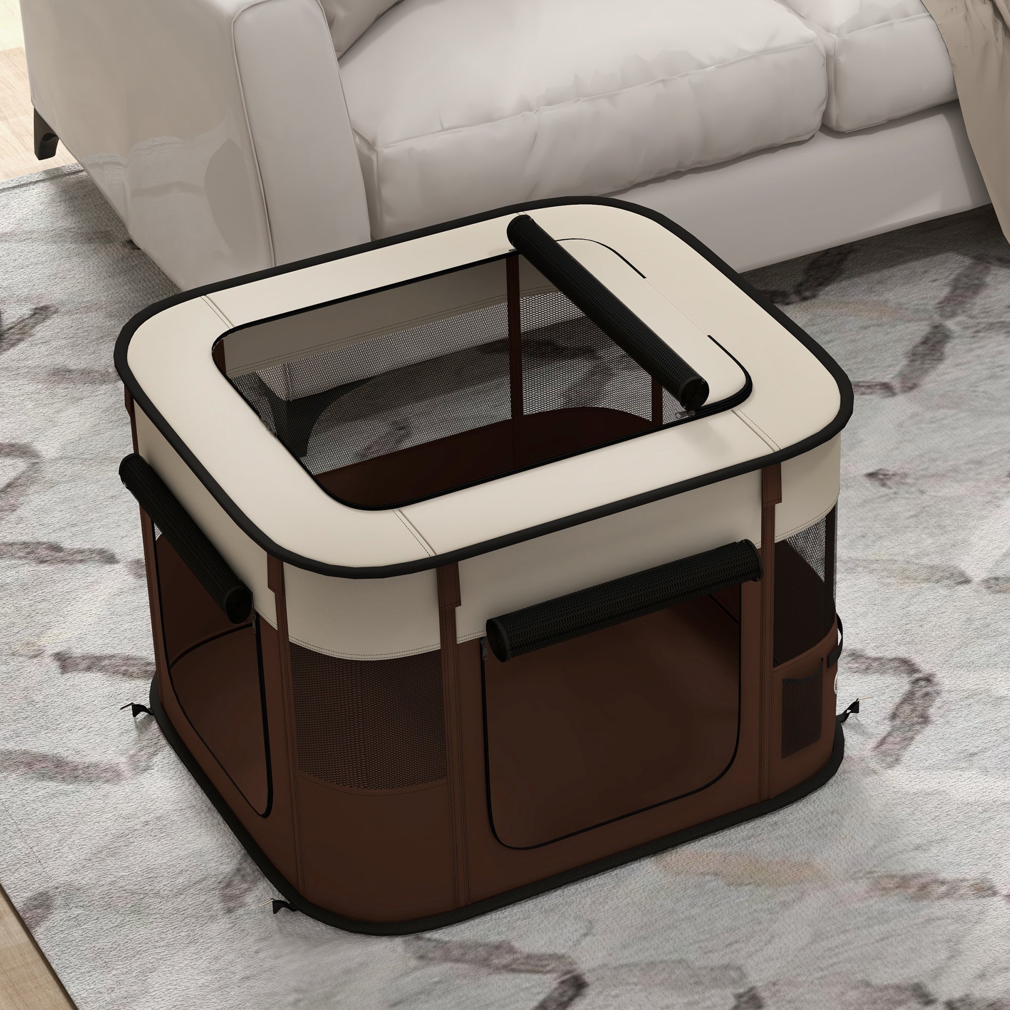 PawHut Foldable Dog Pen with Storage Bag for Indoor/Outdoor Use, Portable Pet playpen, with Ground Stakes - Brown 