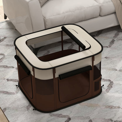 PawHut Foldable Dog Pen with Storage Bag for Indoor/Outdoor Use, Portable Pet playpen, with Ground Stakes - Brown 