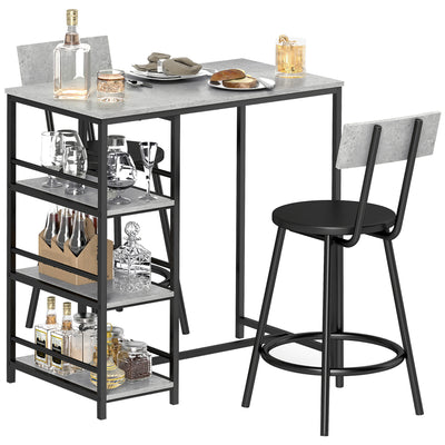 HOMCOM Three-Piece Kitchen Dining Set, with Shelves - Grey/Black 