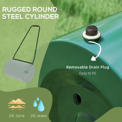 Outsunny 63 L Heavy Duty Water Or Sand Filled \'ce\'a630cm Garden Steel Lawn Roller Drum - Dark Green 