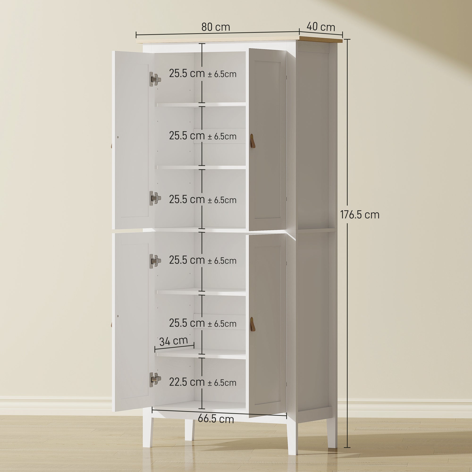 HOMCOM 176.5 cm Tall Pantry Cupboard with Motion Sensor LED Light - White