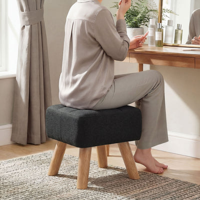 HOMCOM Linen-Look Square Padded Footstool - Black 