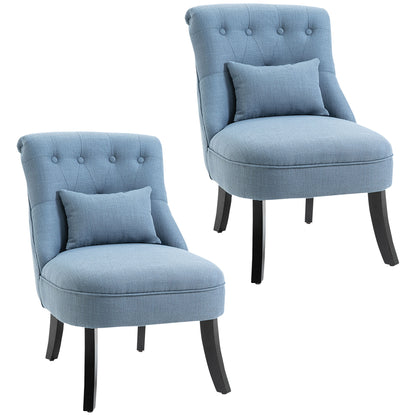 HOMCOM Fabric Single Sofa, Tub Chair, Upholstered Bedroom Chair with Pillow, Solid Wood Leg for Home, Living Room, Dining Room, Set of 2, Blue 