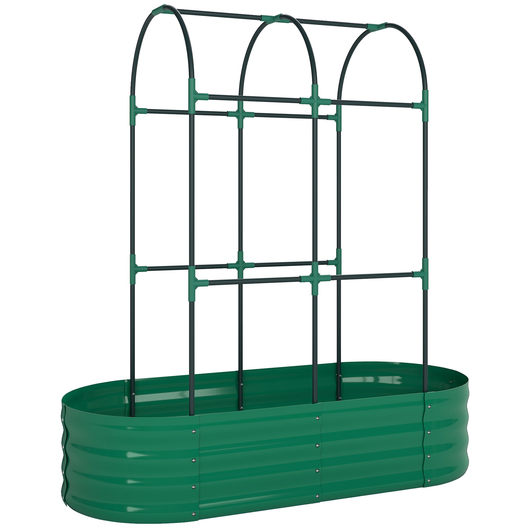 Outsunny Galvanised Raised Garden Bed with Arched Trellis, 4 x 2 x 4.6ft Metal Raised Bed for Garden with Open Bottom, Green 
