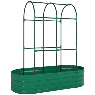Outsunny Galvanised Raised Garden Bed with Arched Trellis, 4 x 2 x 4.6ft Metal Raised Bed for Garden with Open Bottom, Green 