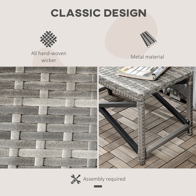 Outsunny Outdoor Coffee Table, Garden PE Rattan Side Table with Plastic Board Under the Full Woven Table Top and X-Shape Frame for Patio, Balcony, Mixed Grey 