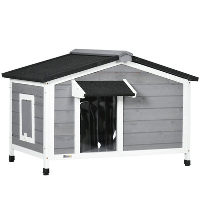 PawHut Wooden Dog Kennel for Outside, for Medium Dogs, 65H x 97L x 72Wcm, Grey 