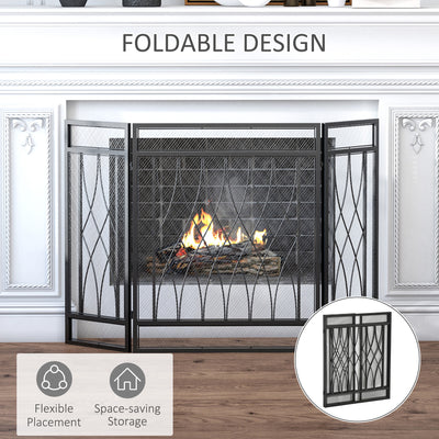 HOMCOM 126cm 3-Panel Metal Folding Fireplace Screen Heat Flame Protective Guard Child Pet Home Spark Barrier Surround w/ Mesh Pattern 