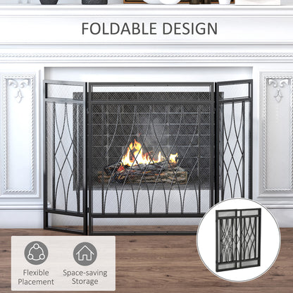 HOMCOM 126cm 3-Panel Metal Folding Fireplace Screen Heat Flame Protective Guard Child Pet Home Spark Barrier Surround w/ Mesh Pattern 