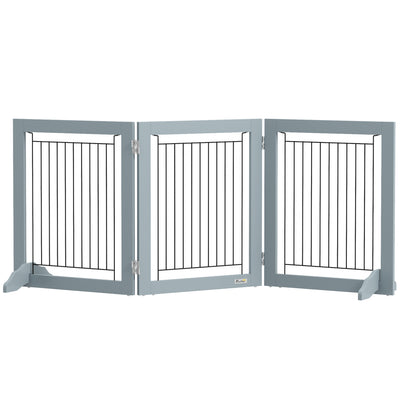 PawHut Foldable Pet Gate, with Three Panels & Two Support Feet - Grey 